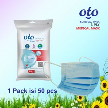 OTO Masker Medis Kesehatan Earloop Surgical Mask 3 lapis isi 50 pcs - 1 Pack